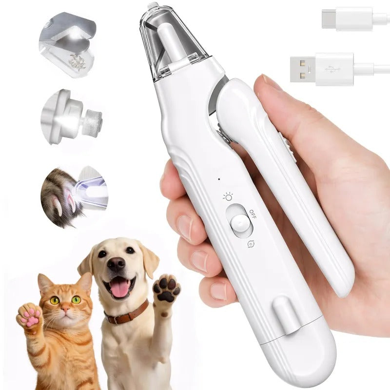 2-in-1 LED Pet Nail Clippers & Quiet Electric Grinder | USB-C Rechargeable Grooming Kit for Dogs & Cats