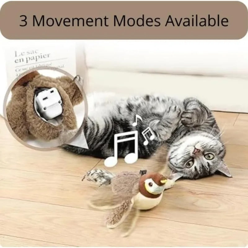 Flapping Bird Cat Toy with Realistic Chirping | USB Rechargeable Motion-Activated Sparrow