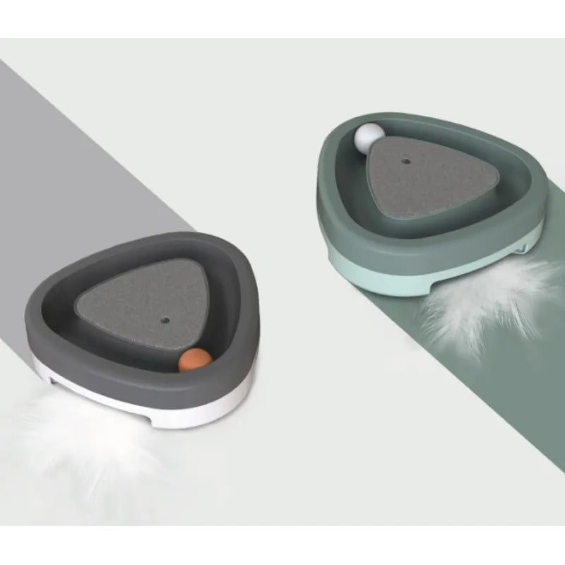Smart Triangle Turntable Cat Toy with Scratcher | Electric Self-Play Toy for Indoor Cats