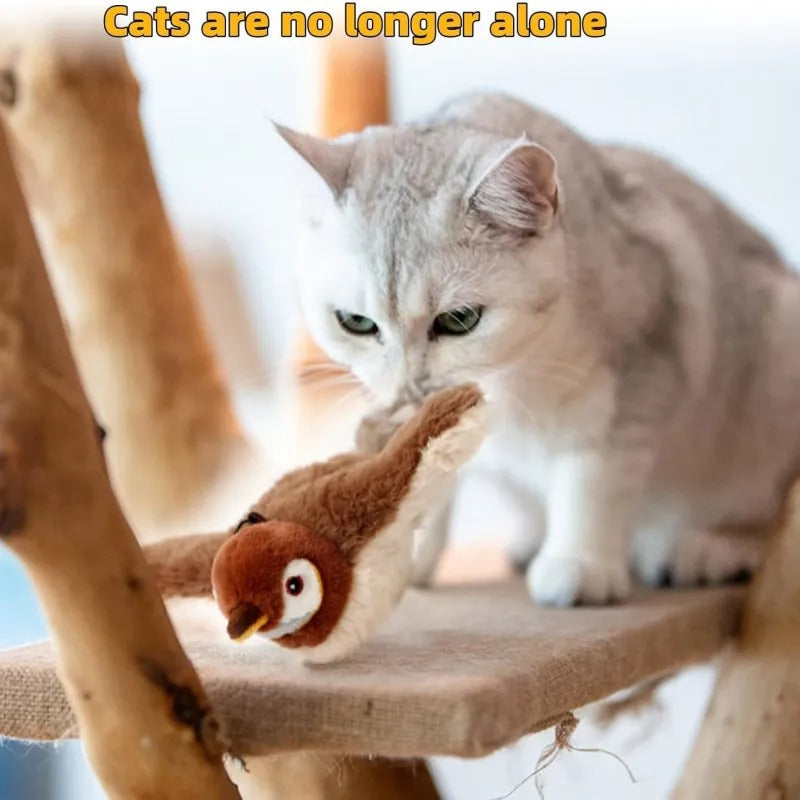Flapping Bird Cat Toy with Realistic Chirping | USB Rechargeable Motion-Activated Sparrow