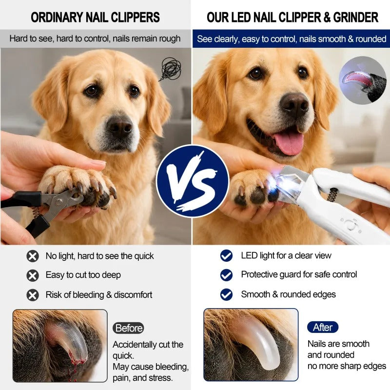 2-in-1 LED Pet Nail Clippers & Quiet Electric Grinder | USB-C Rechargeable Grooming Kit for Dogs & Cats
