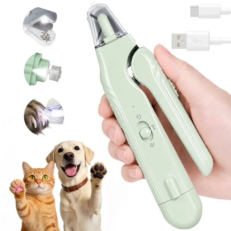 2-in-1 LED Pet Nail Clippers & Quiet Electric Grinder | USB-C Rechargeable Grooming Kit for Dogs & Cats
