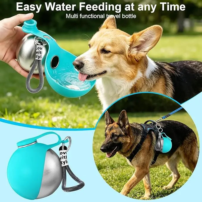2-in-1 Portable Dog Water Bottle with Bowl, 10oz Stainless Steel Travel Pet Water Dispenser, No-Spill Leak-Proof Design with Silicone Bowl, Perfect for Walking, Hiking, and Travel