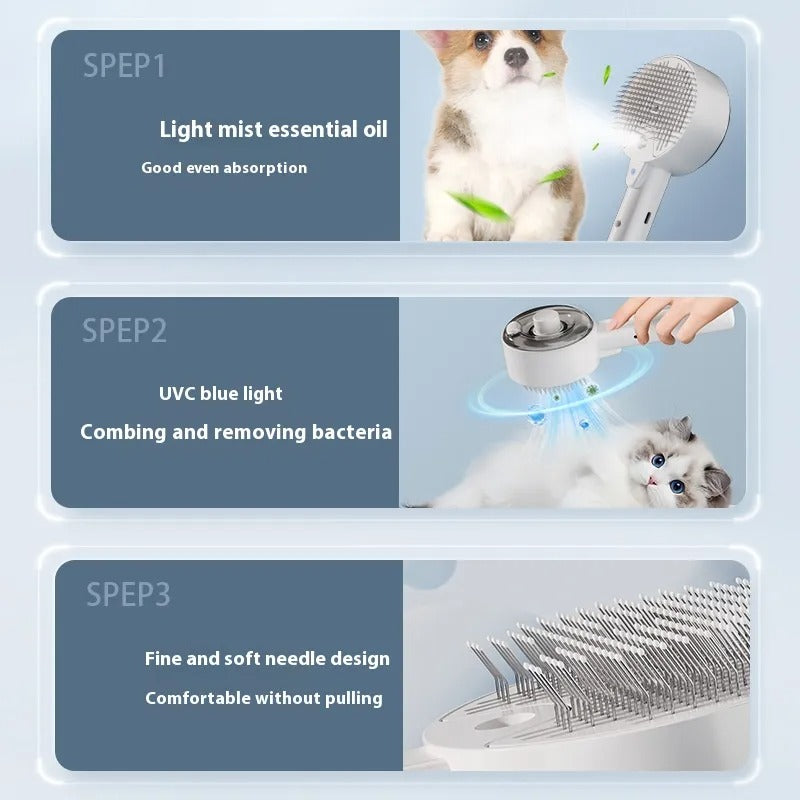 Pet Steam Grooming Brush | Self-Cleaning Hair Remover for Cats & Dogs