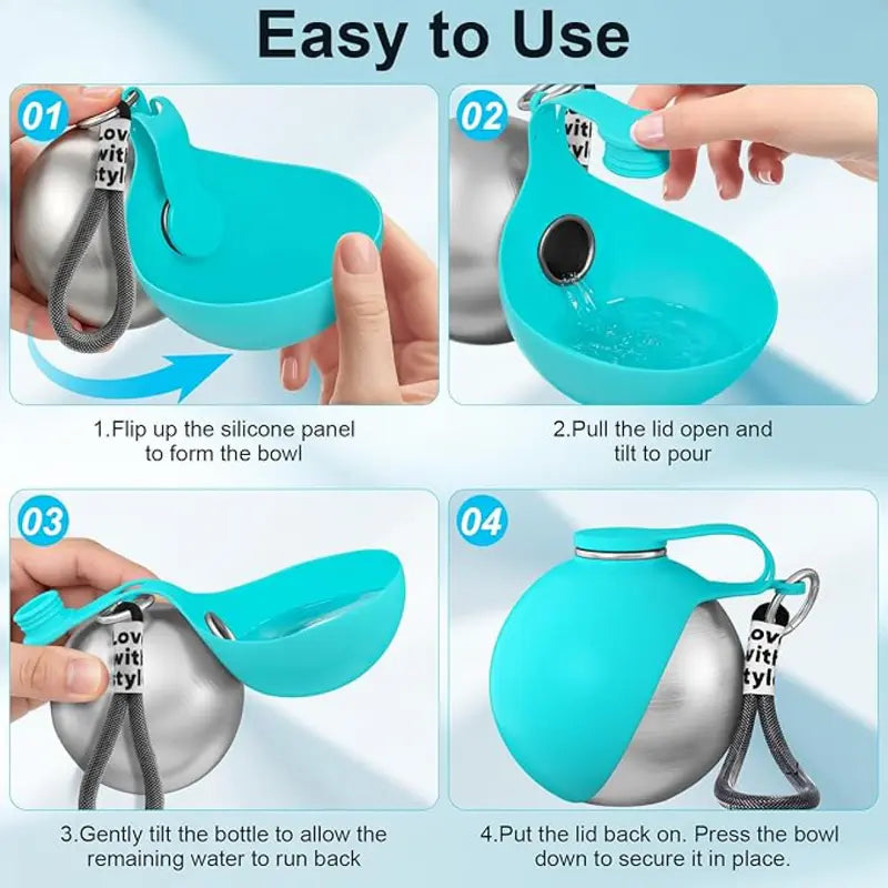 2-in-1 Portable Dog Water Bottle with Bowl, 10oz Stainless Steel Travel Pet Water Dispenser, No-Spill Leak-Proof Design with Silicone Bowl, Perfect for Walking, Hiking, and Travel