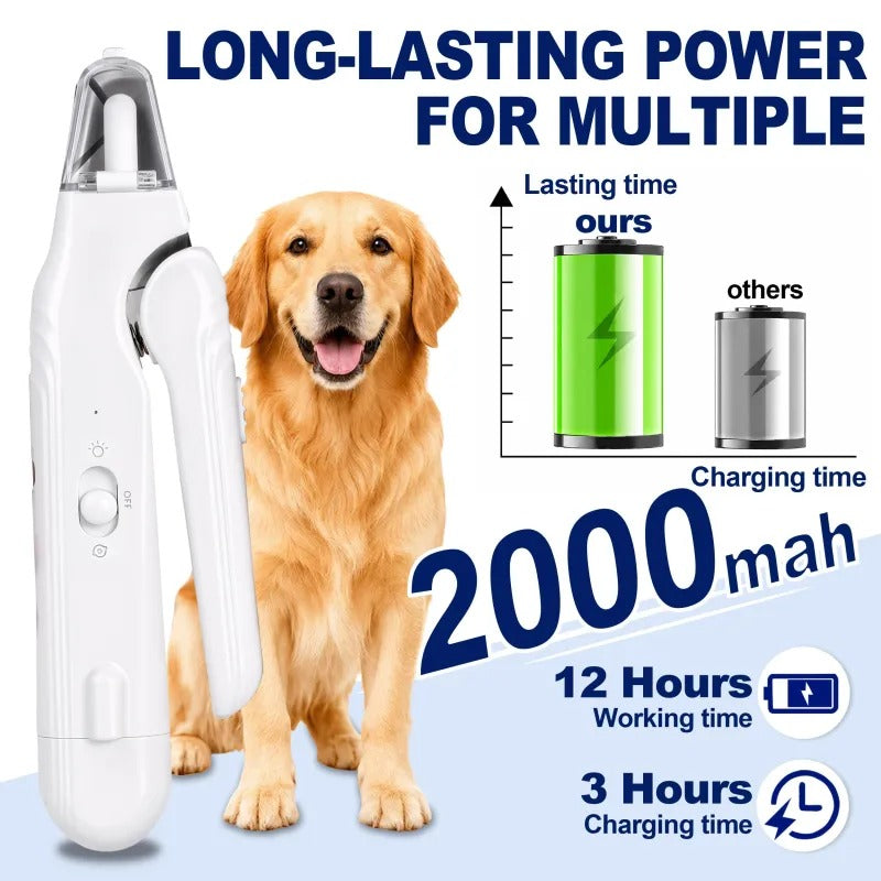 2-in-1 LED Pet Nail Clippers & Quiet Electric Grinder | USB-C Rechargeable Grooming Kit for Dogs & Cats