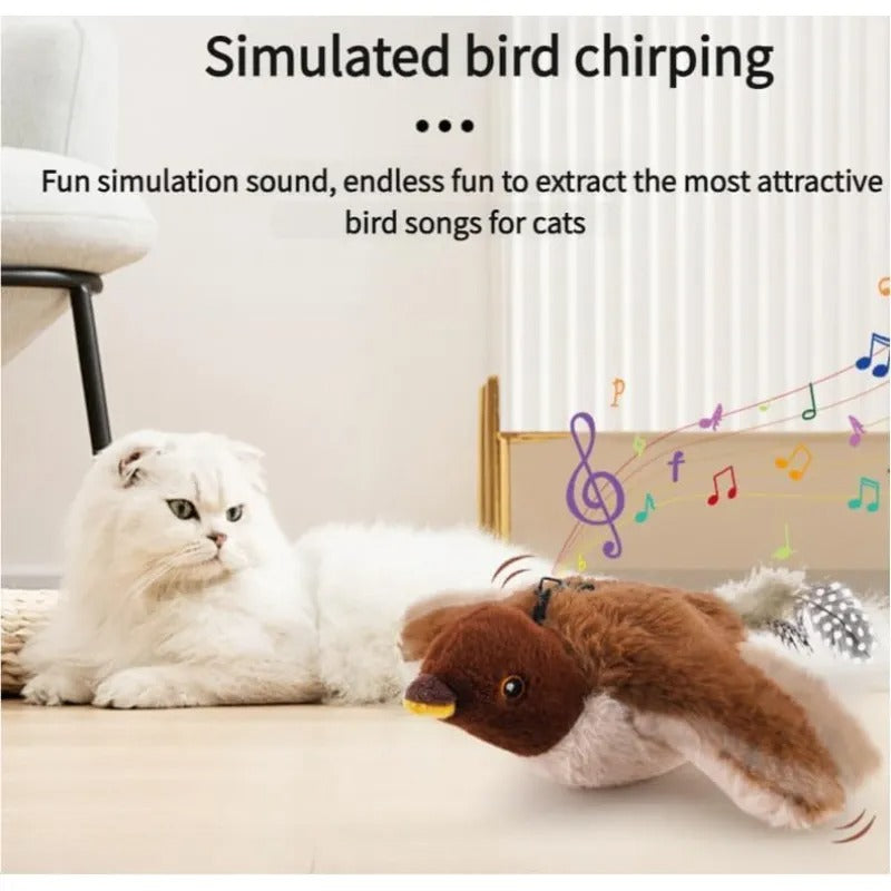 Flapping Bird Cat Toy with Realistic Chirping | USB Rechargeable Motion-Activated Sparrow