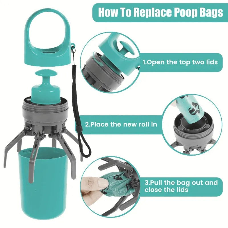 Dog Pooper Scooper with Built-In Waste Bag Holder | No-Bend, One-Handed Cleanup