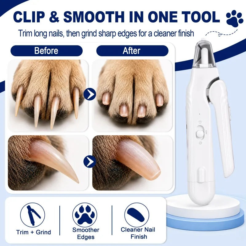 2-in-1 LED Pet Nail Clippers & Quiet Electric Grinder | USB-C Rechargeable Grooming Kit for Dogs & Cats