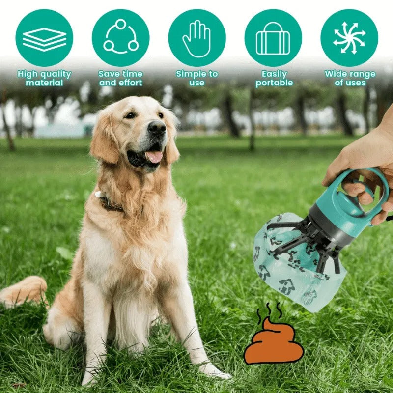 Dog Pooper Scooper with Built-In Waste Bag Holder | No-Bend, One-Handed Cleanup
