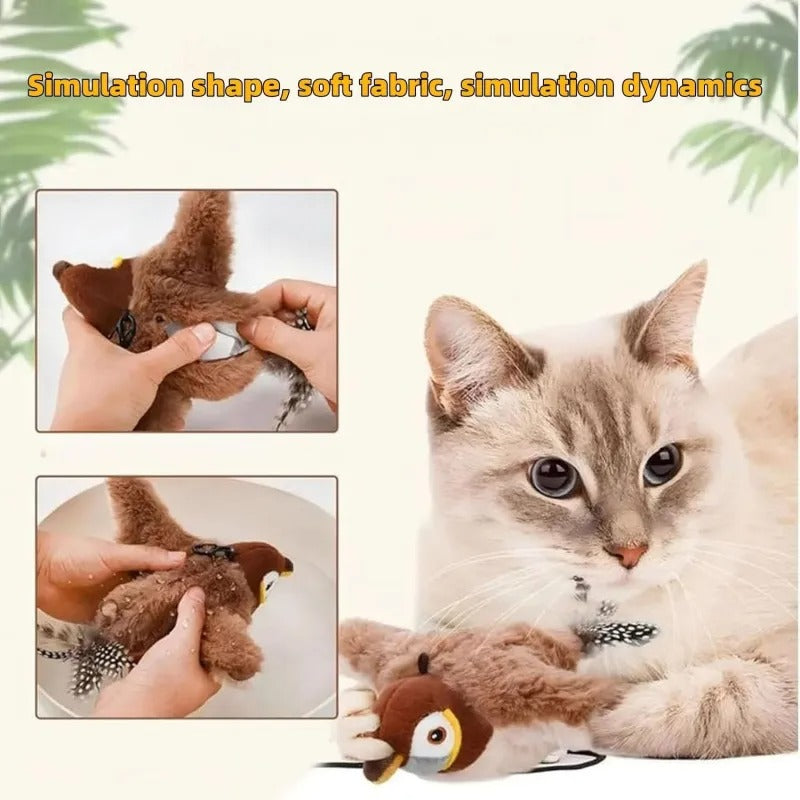 Flapping Bird Cat Toy with Realistic Chirping | USB Rechargeable Motion-Activated Sparrow