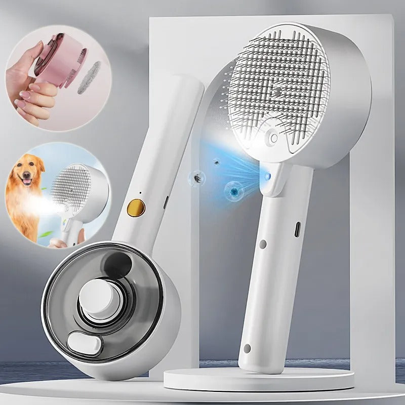 Pet Steam Grooming Brush | Self-Cleaning Hair Remover for Cats & Dogs