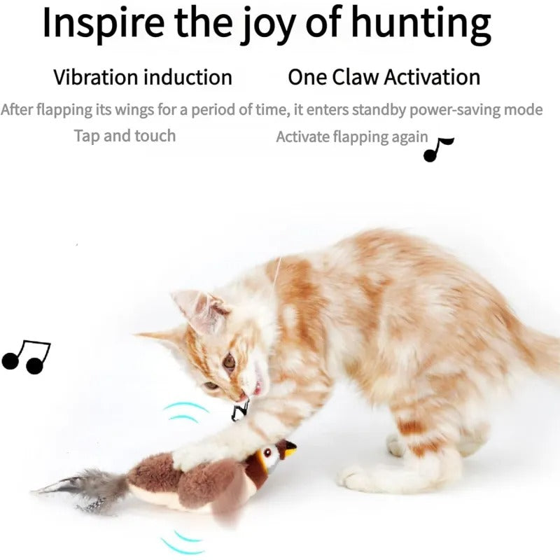 Flapping Bird Cat Toy with Realistic Chirping | USB Rechargeable Motion-Activated Sparrow